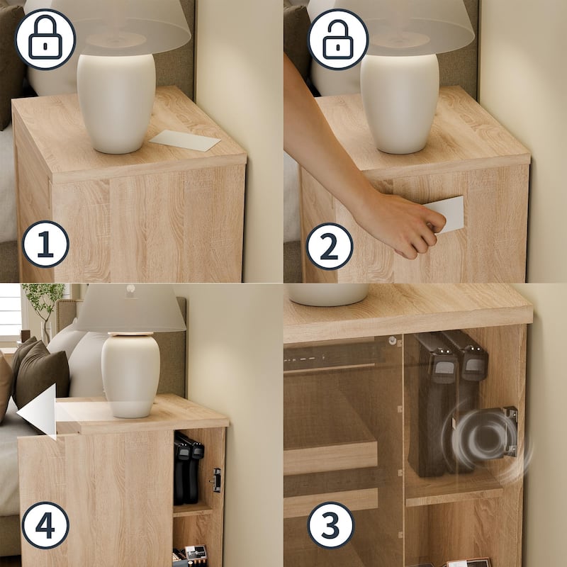 Smart NFC-Locked Nightstand, Entryway Storage Cabinet with Hidden Drawer,Wood-Grain
