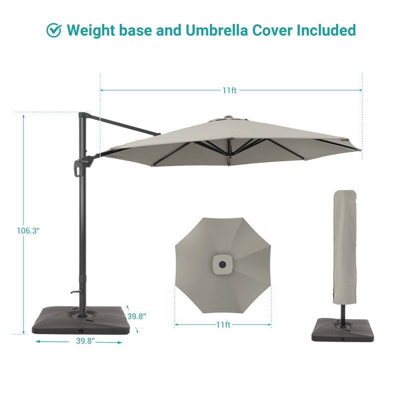 BONOSUKI Outdoor 11Ft UV Protection Patio Cantilever Umbrella w/Base