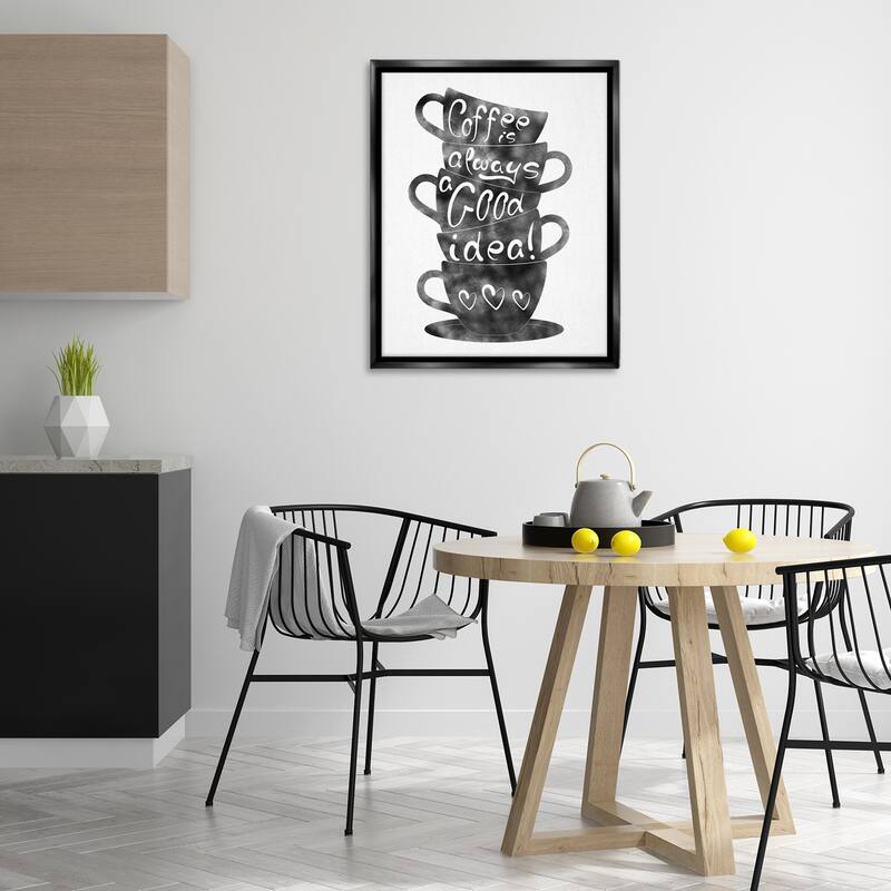 Stupell Coffee Mugs Stacked & Phrase Framed Floater Canvas Wall Art Design By Marcus Prime