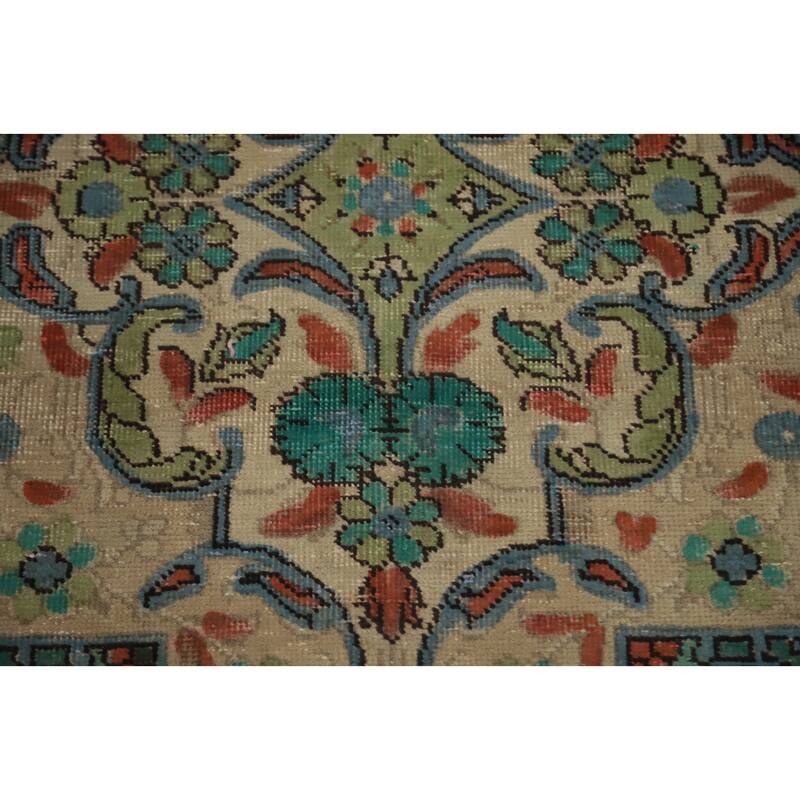 Hand Knotted Oriental 100% Wool Carpet Traditional Floral Green Tabriz Area Rug - 10' 11'' X 8' 3''