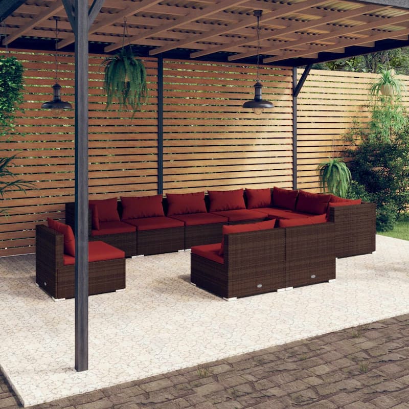 vidaXL Patio Lounge Set Outdoor Sectional Sofa Set Table Garden Poly Rattan - 27.6" x 27.6" x 23.8" - Brown/Cinnamon red 13 x Back pillow