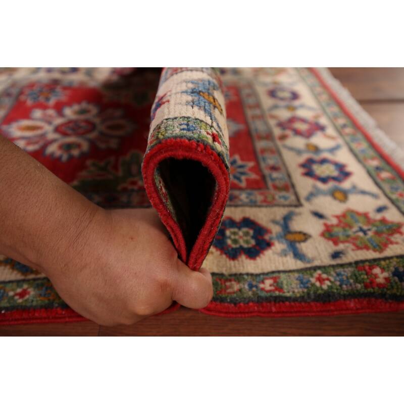 Kazak Oriental Accent Rug Hand-Knotted Geometric Red Wool Carpet - 2'0" x 3'0"