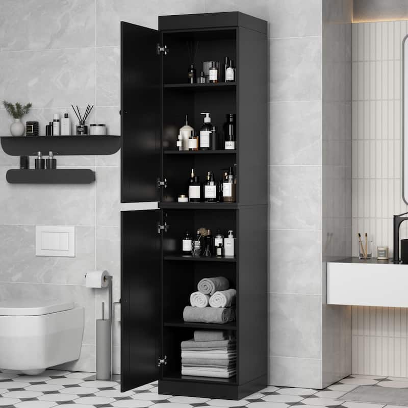 100% Solid Wood Tall Freestanding Bathroom Linen Cabinet with Doors, Adjustable Shelves, Modular Storage, 16.5" W x 71.5" H