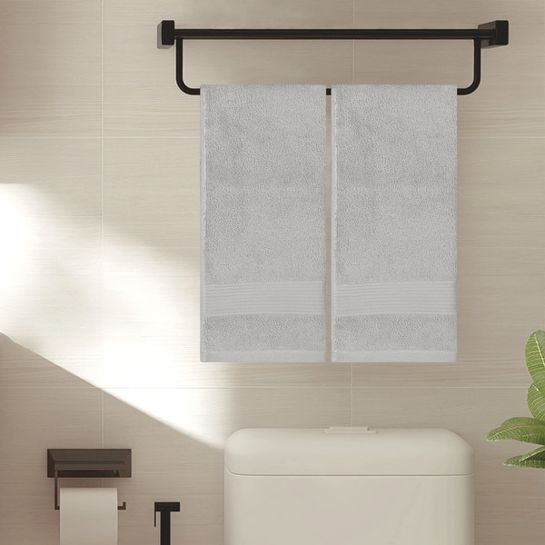 Striped Cotton Hand Towels Quick Dry for Bathroom 14 x 30 Inch - Grey - 4-Piece - 4 Pack