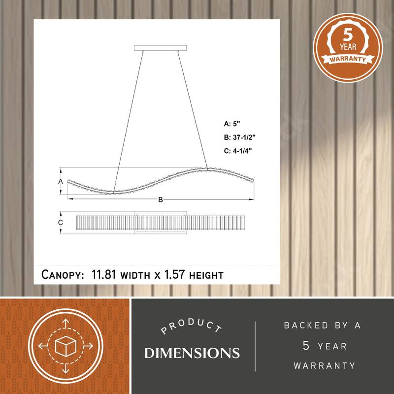 Edgewater 1L LED Gold Brass Contemporary Crystal Linear Chandelier Island Pendant Light Fixture - 37.5-in W x 5-in H x 4.25-in D