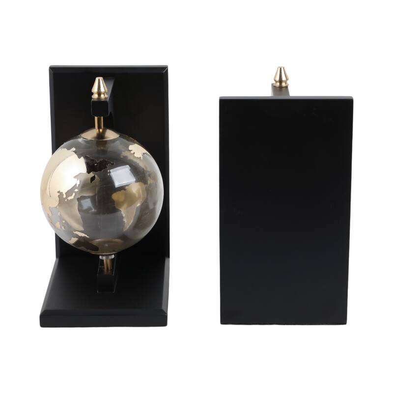 Decorative Glass and Metal Globes Bookends - Set of 2", 9", Black - 14.0"