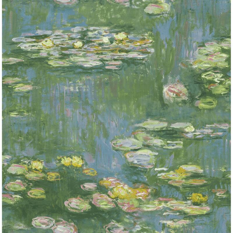 Seabrook Designs Lily Pads Unpasted Wallpaper - 20.5 in. W x 33 ft. L - Metallic Green and Steel Blue
