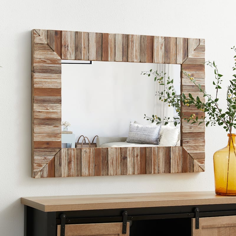 Glitzhome Set of 2 39.75"H Farmhouse Rectangle Wooden Frame Wall Mirrors - 30"L x 39.5"H