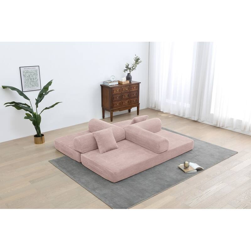 Convertible Sleeper Sofa Bed, Corduroy 3-Seat Fold-Out Couch with Pillow