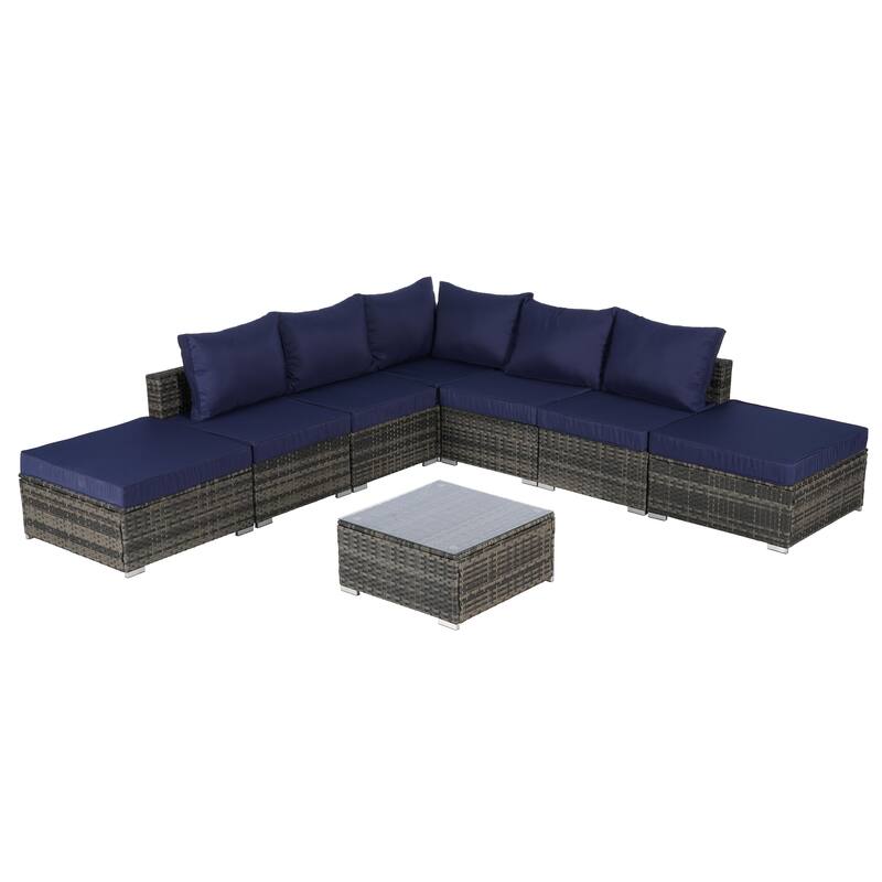 8-Piece Sectional Sofa Set with Washable Cushions & Glass Table