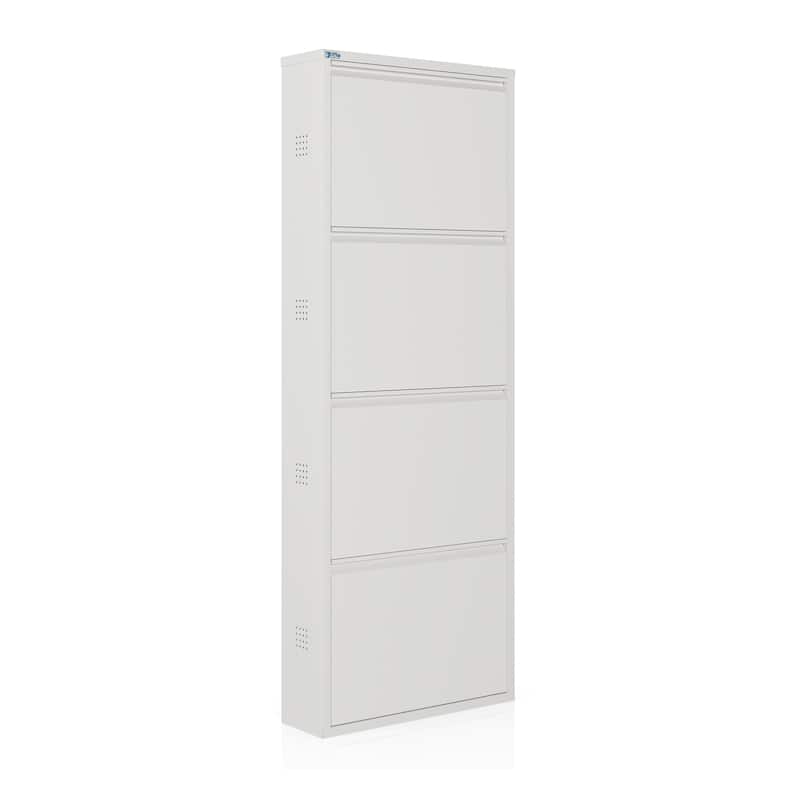 Antibacterial 4 Tier metal shoe cabinet side holes - 4-Tier - White