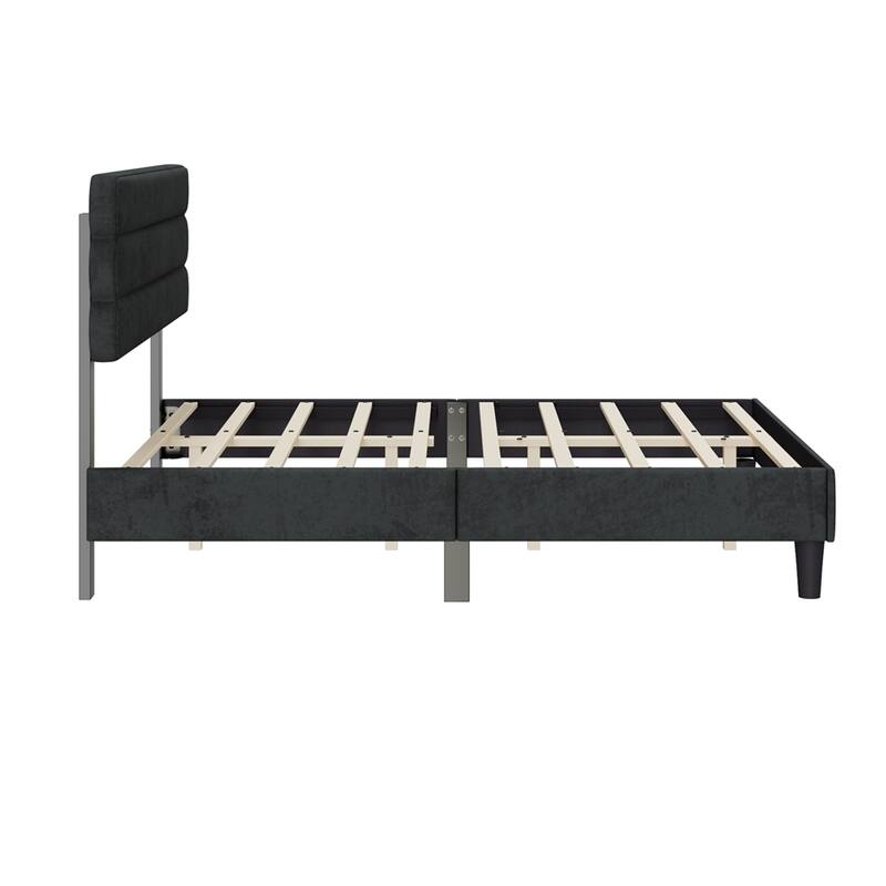 Queen Size Sturdy Platform Bed with Wooden Slats Support and Headboard