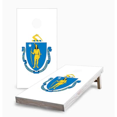 Massachusetts State Flag Corn Hole Board Set with Hole Lights
