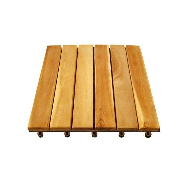 Set of 10 Brown Natural Finish 6-Horizontal Slat Interlocking Deck Tiles 12" - N/A