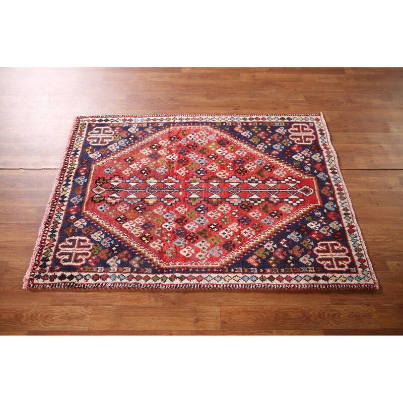 Shiraz Persian Vintage Area Rug Handmade Wool Carpet - 3'1"x 4'3"
