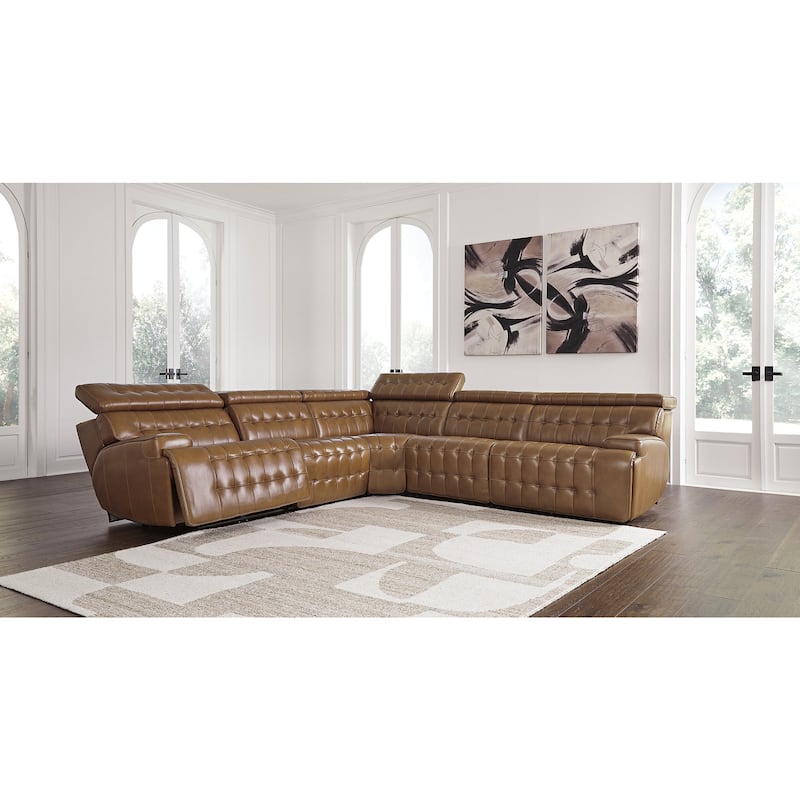 Signature Design by Ashley Temmpton Medium Brown 5-Piece Power Reclining Sectional - 110"W x 110"D x 34"H