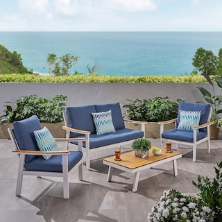 Sinclair Outdoor 4 Piece Aluminum and Faux Wood Chat Set by Christopher Knight Home