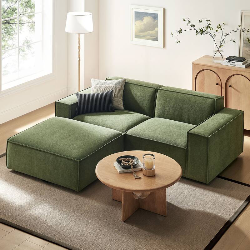 Restore 3-Piece Performance Fabric Upholstered Modular Loveseat with Ottoman - Foliage