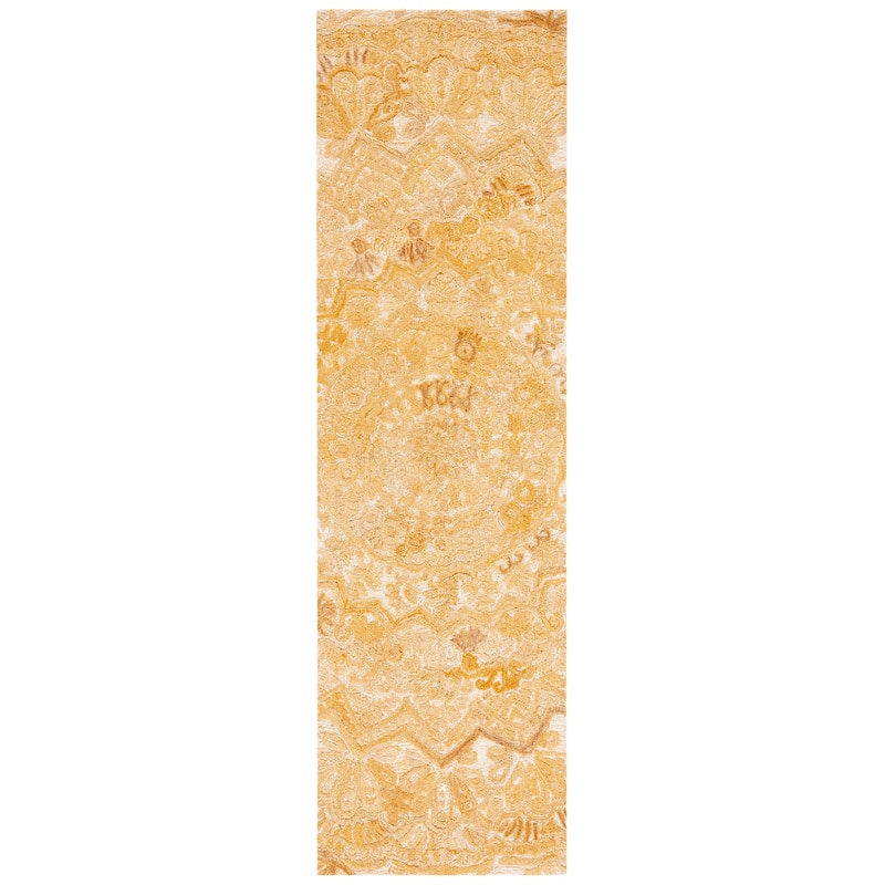 SAFAVIEH Handmade Marquee Carlijn Modern Medallion Wool Rug - 2'3" x 8' Runner - Yellow/Ivory