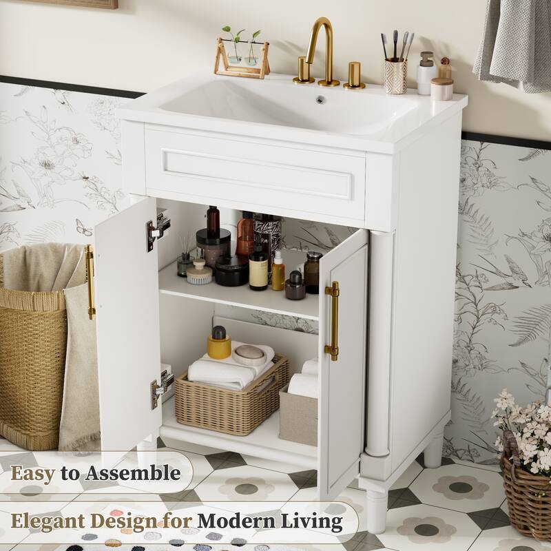 24'' Freestanding Bathroom Vanity with White Integrated Ceramic Sink - 24'' x 18.18'' x 34.95''