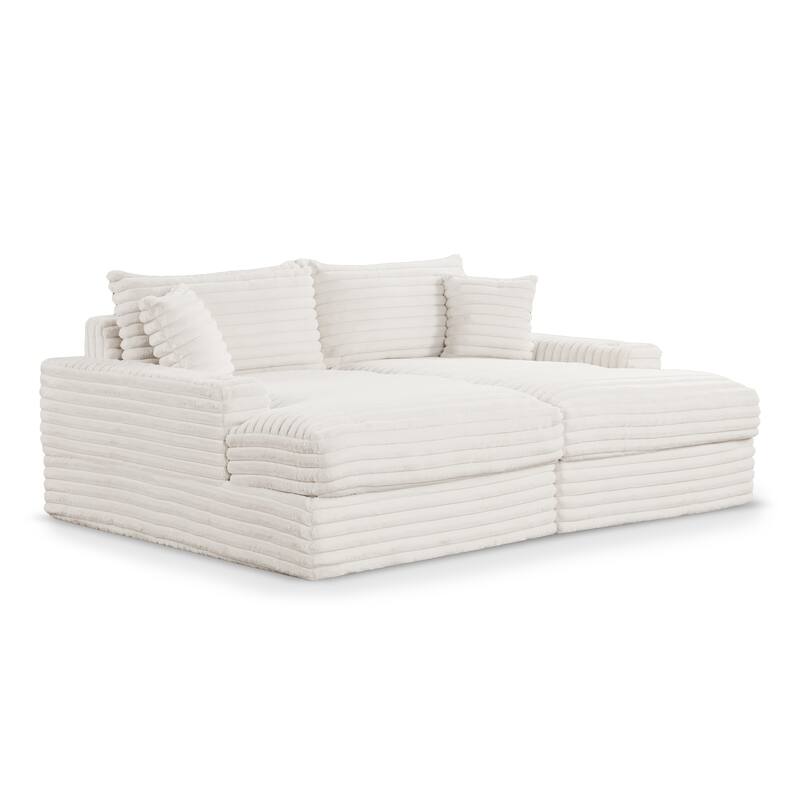 Furniture of America Dumana Modern Padded Chenille Oversized Sofa Chaise with USB Charger and Cup Holders