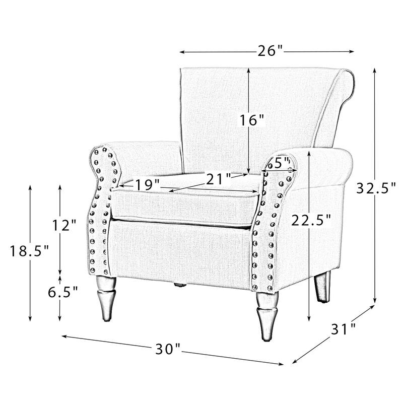 Nyctelius Nailhead Trim Traditional Accent Armchair with Rolled Arms by HULALA HOME