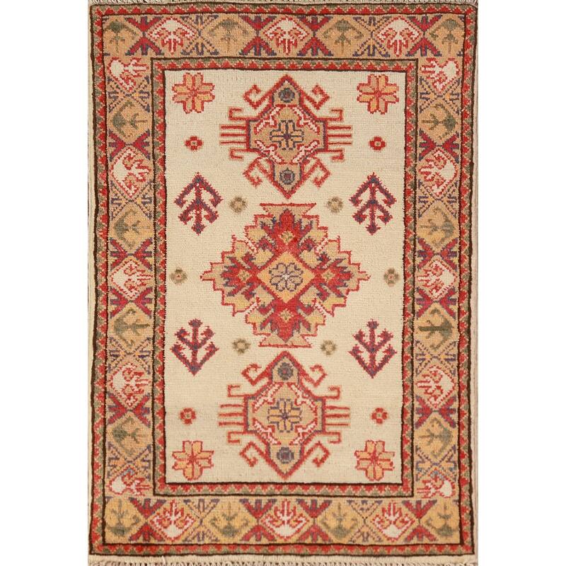 Traditional Kazak Oriental Foyer Rug Hand-Knotted Wool Carpet - 2'0"x 3'0"