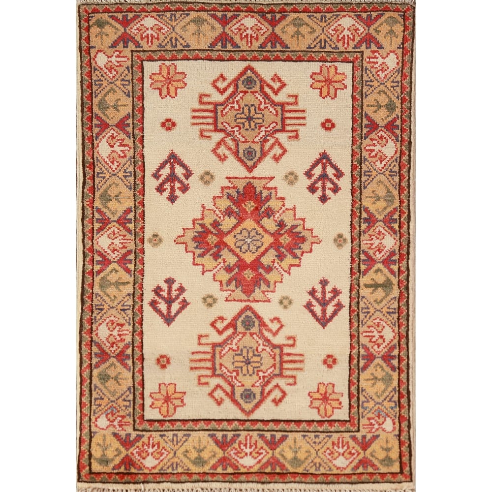 Traditional Kazak Oriental Foyer Rug Hand-Knotted Wool Carpet - 2'0"x 3'0"