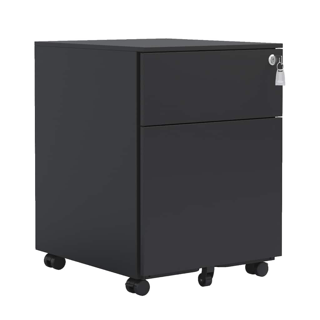 Anmytek Black 2-Drawer Mobile File Cabinet Lockable with Full Extension Drawers Caster Wheels for Legal/Letter/A4/F4 Size