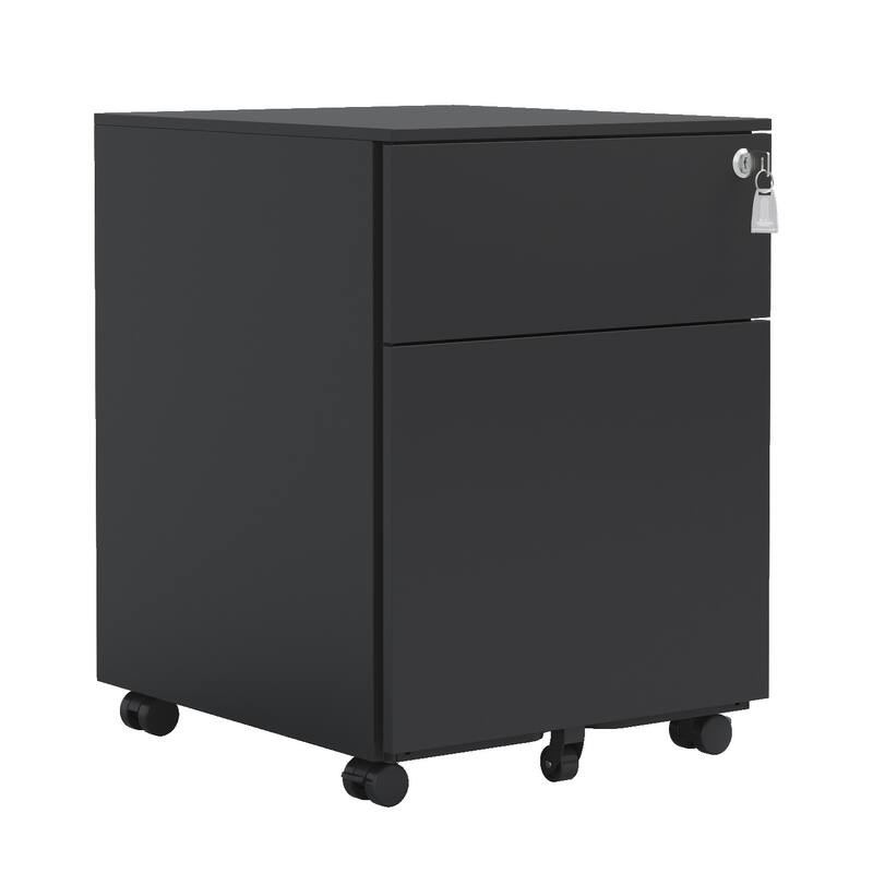 Modern File Cabinet Mobile File Cabinet with 2 Drawers, 5 Casters, Removable Dividers and locks, for Home Office - Black