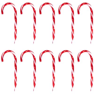 Lighted Candy Cane Christmas Pathway Markers 13.5' White Wire 10 - Red
