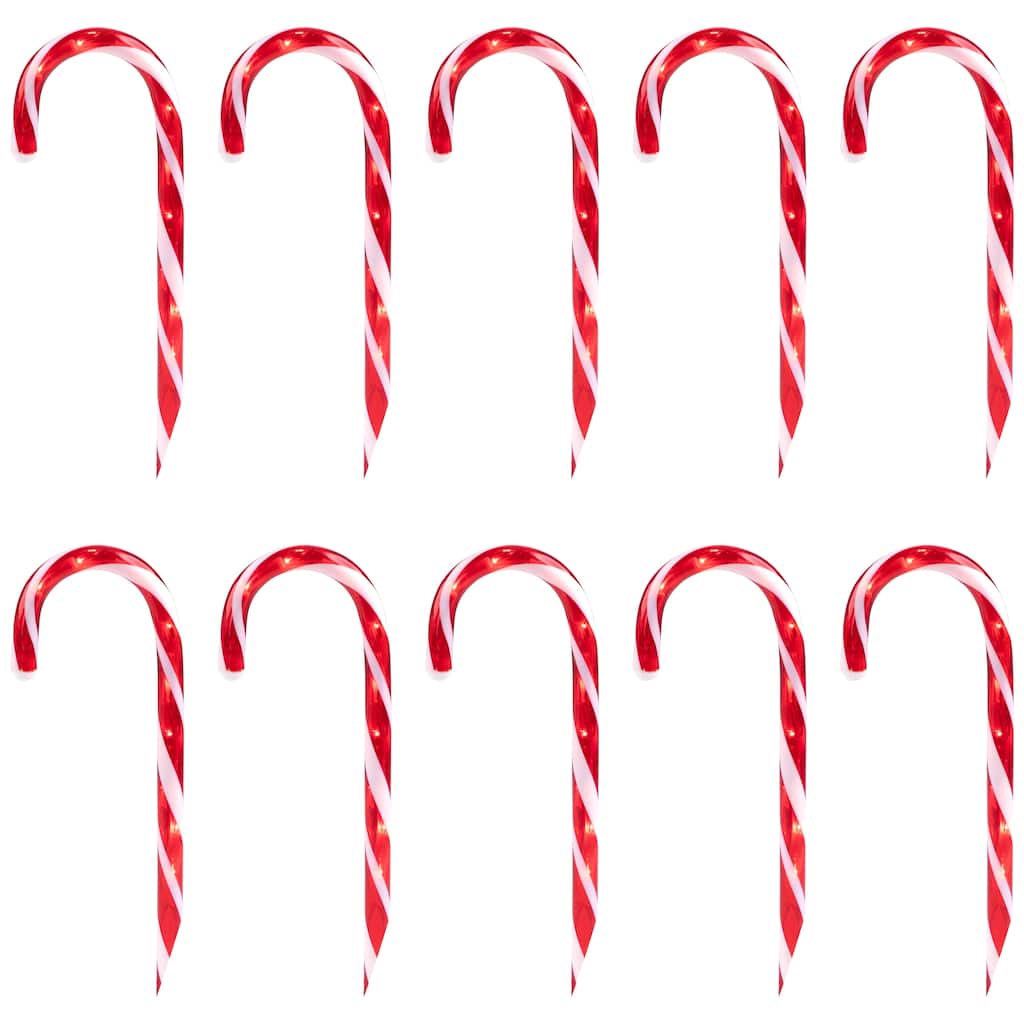 Lighted Candy Cane Christmas Pathway Markers 13.5' White Wire 10 - Red