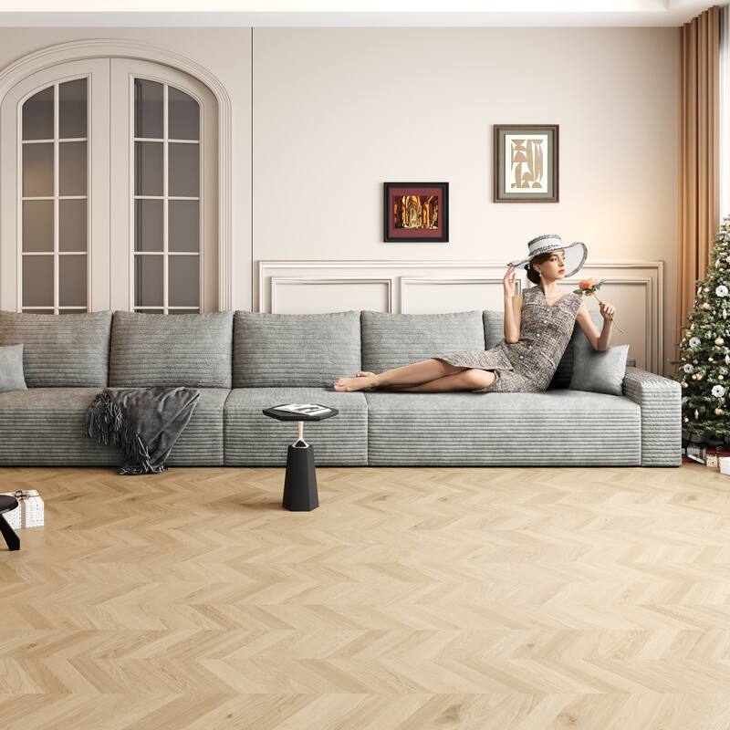 Oversized Deep Seat Sofa Modular Straight Row Sectional Couch Corduroy Upholstered Compression Sofa for Living Room