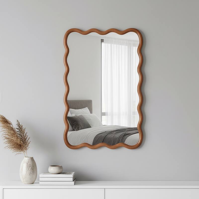 20"x30" Wavy Rectangle Solid Wood Frame Decorative Mirror,For Bedroom, Bathroom, Living Room, Entryway