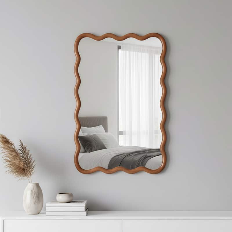 20"x30" Wavy Rectangle Solid Wood Frame Decorative Mirror