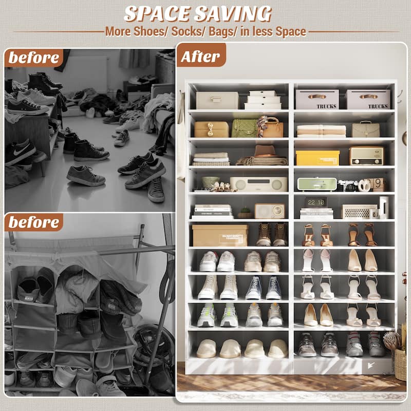 Freestanding 10-Tier Shoe Storage Cabinet,Narrow Wood Shoe Rack Shoe Organizer,Sturdy Closet Organizer Open Display Cabinet