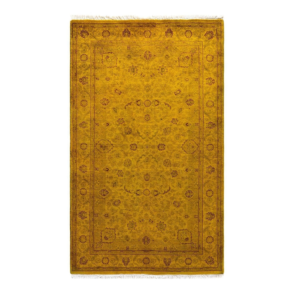 Overton Hand Knotted Wool Vintage Inspired Modern Contemporary Overdyed Yellow Area Rug - 3' 0" x 5' 0"