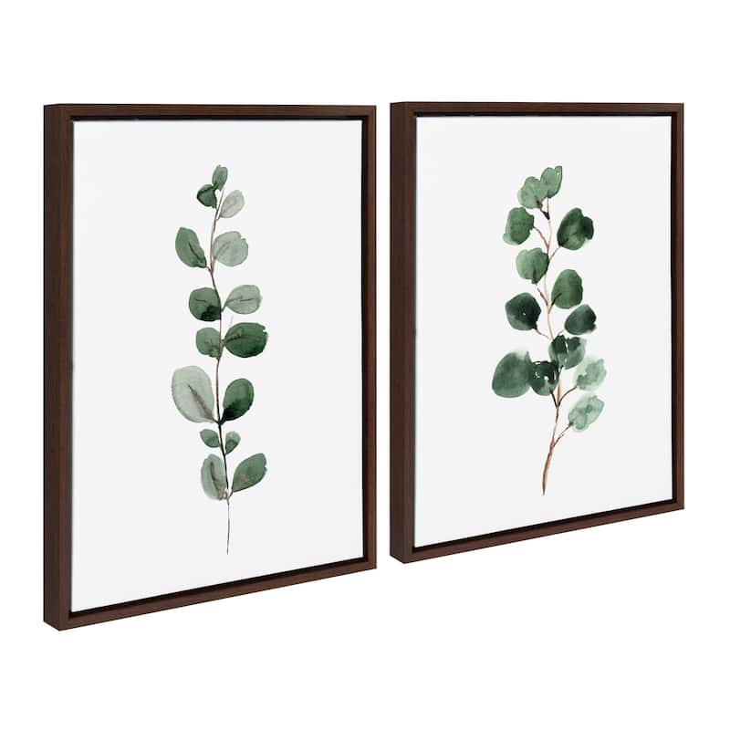 Kate and Laurel Sylvie Eucalyptus Framed Canvas Set by Maja Mitrovic - 2 Piece 18x24 - Plastic - Walnut