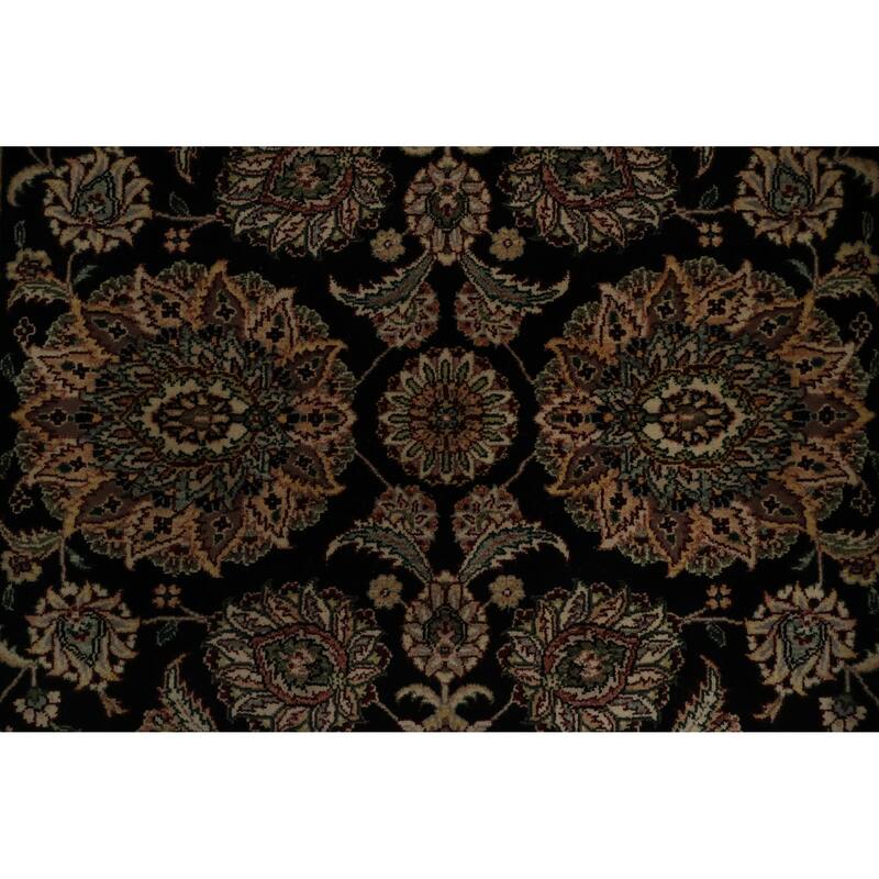 Hand Knotted Oriental 100% Wool Carpet Traditional Floral Black Agra Area Rug - 6' 1'' X 3' 10''