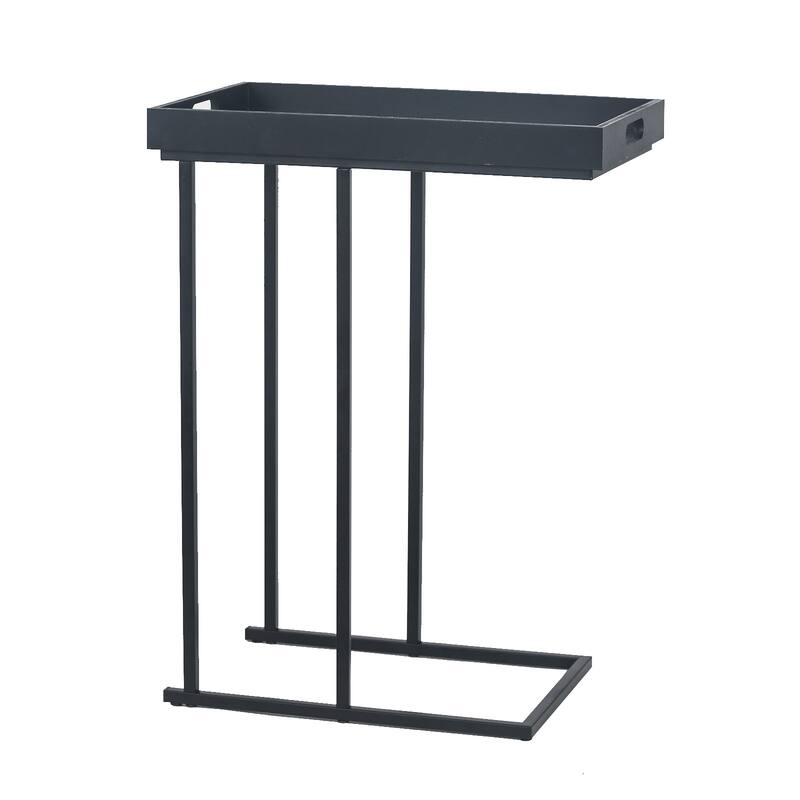 Adeco Side Table Metal Frame End Table with Wood Tray
