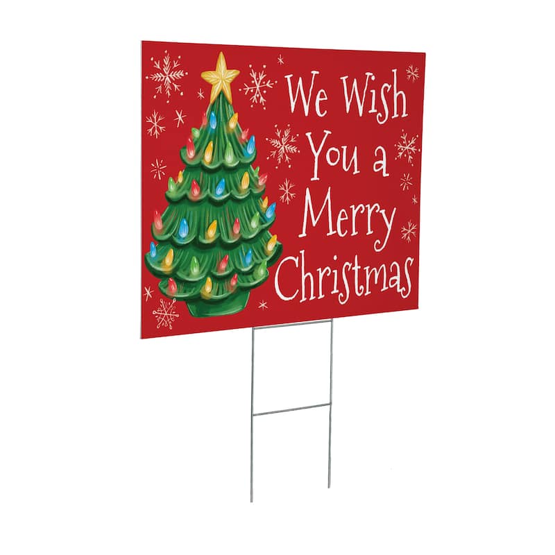 Nostalgia Christmas Tree Yard Sign - "We Wish You A Merry Christmas" - 24" x 18" - Multicolor