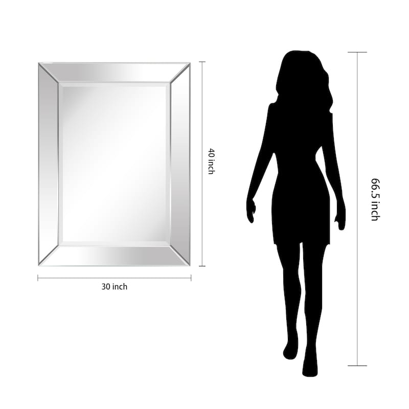 Modern Beveled Rectangular Wall Mirror,Bathroom,Bedroom,Living Room,Ready to Hang - 30 in. x 1.24 in. x 40 in.