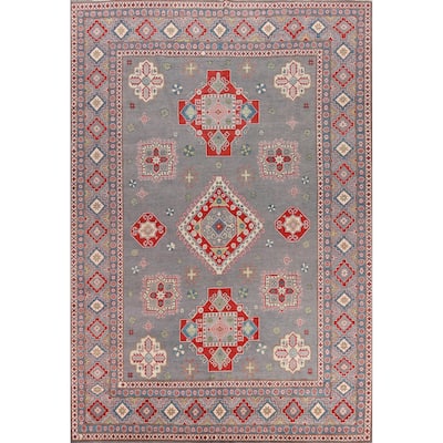 Hand Knotted Oriental 100% Wool Carpet Traditional Geometric Greys & Charcoal Kazak Area Rug - 13' 7'' X 9' 10''
