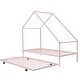 preview thumbnail 3 of 8, Twin Size Metal House Bed with Pull-Out Trundle for Space-Saving and Versatile Children's Bedrooms