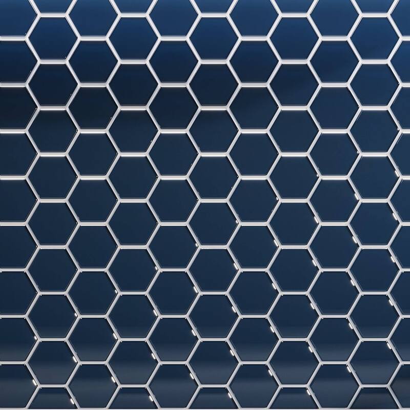 3" Beehive 10.25 in. x 11.75 in. Hexagon Glass Mesh-Mounted Mosaic Tile - Deep Blue Gloss - 10.25 in. x 11.75 in.
