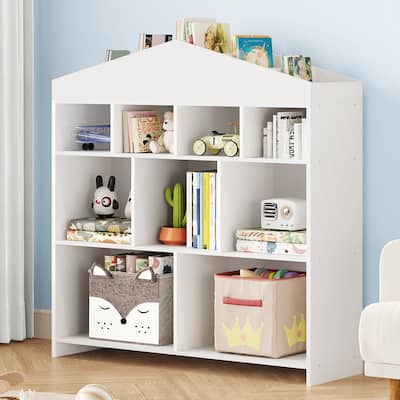 Kids Bookshelf and Toy Storage, 41" Wide 15-Cubby Wooden Bookcase