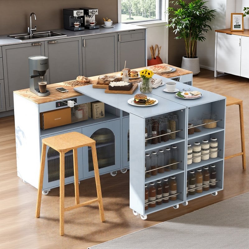 Randy Rolling Kitchen Island With Extended Table