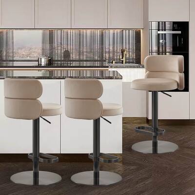 LUXMOD Gold Stainless Steel Bar Stools Adjustable Bars Chair in Velvet Fabric, Counter Height Stools Back Bar Chair-Single