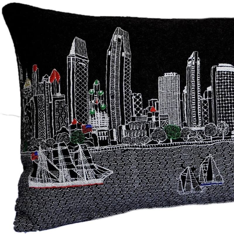 HomeRoots 35" Black San Diego Nighttime Skyline Lumbar Decorative Pillow