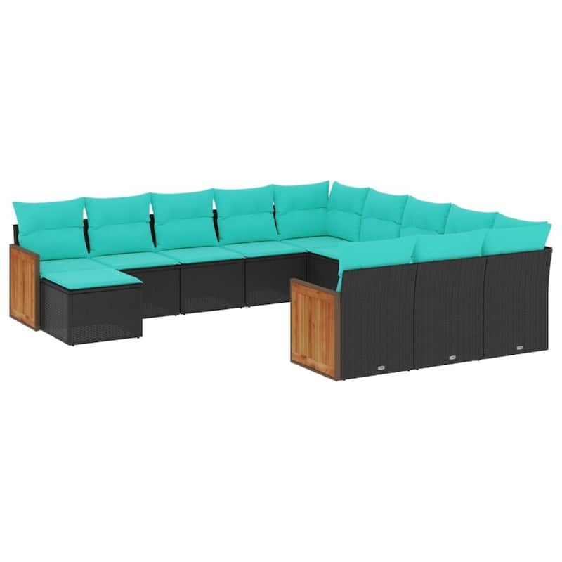 vidaXL 12 Piece Patio Sofa Set with Cushions Black Poly Rattan